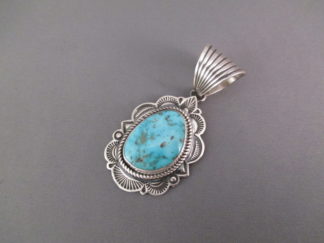Cerillos Turquoise Pendant by Native American Navajo Indian jewelry artist, Albert Jake $350-