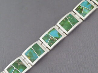 Shop Turquoise Jewelry - Wider Green Sonoran Turquoise Inlay Link Bracelet by Native American jeweler, Pete Chee FOR SALE $995-
