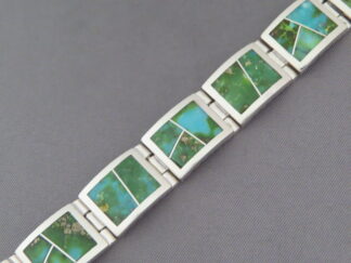 Green Sonoran Turquoise Inlay Link Bracelet (Wide)