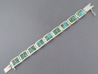 Green Sonoran Turquoise Inlay Link Bracelet (Wide)