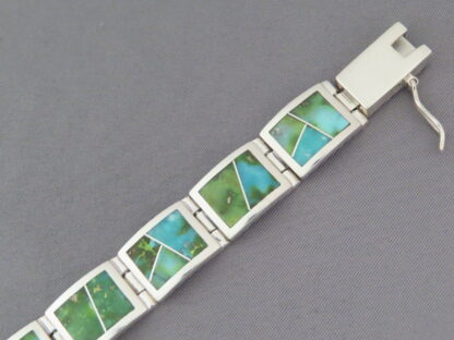 Green Sonoran Turquoise Inlay Link Bracelet (Wide)