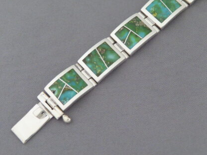 Green Sonoran Turquoise Inlay Link Bracelet (Wide)