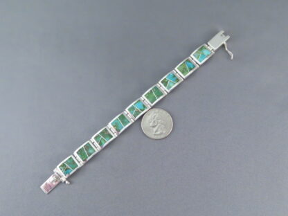 Green Sonoran Turquoise Inlay Link Bracelet (Wide)