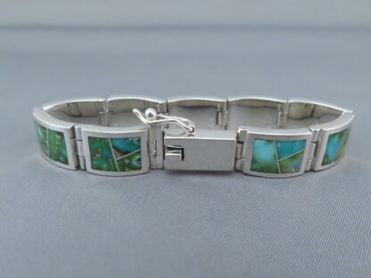 Green Sonoran Turquoise Inlay Link Bracelet (Wide)