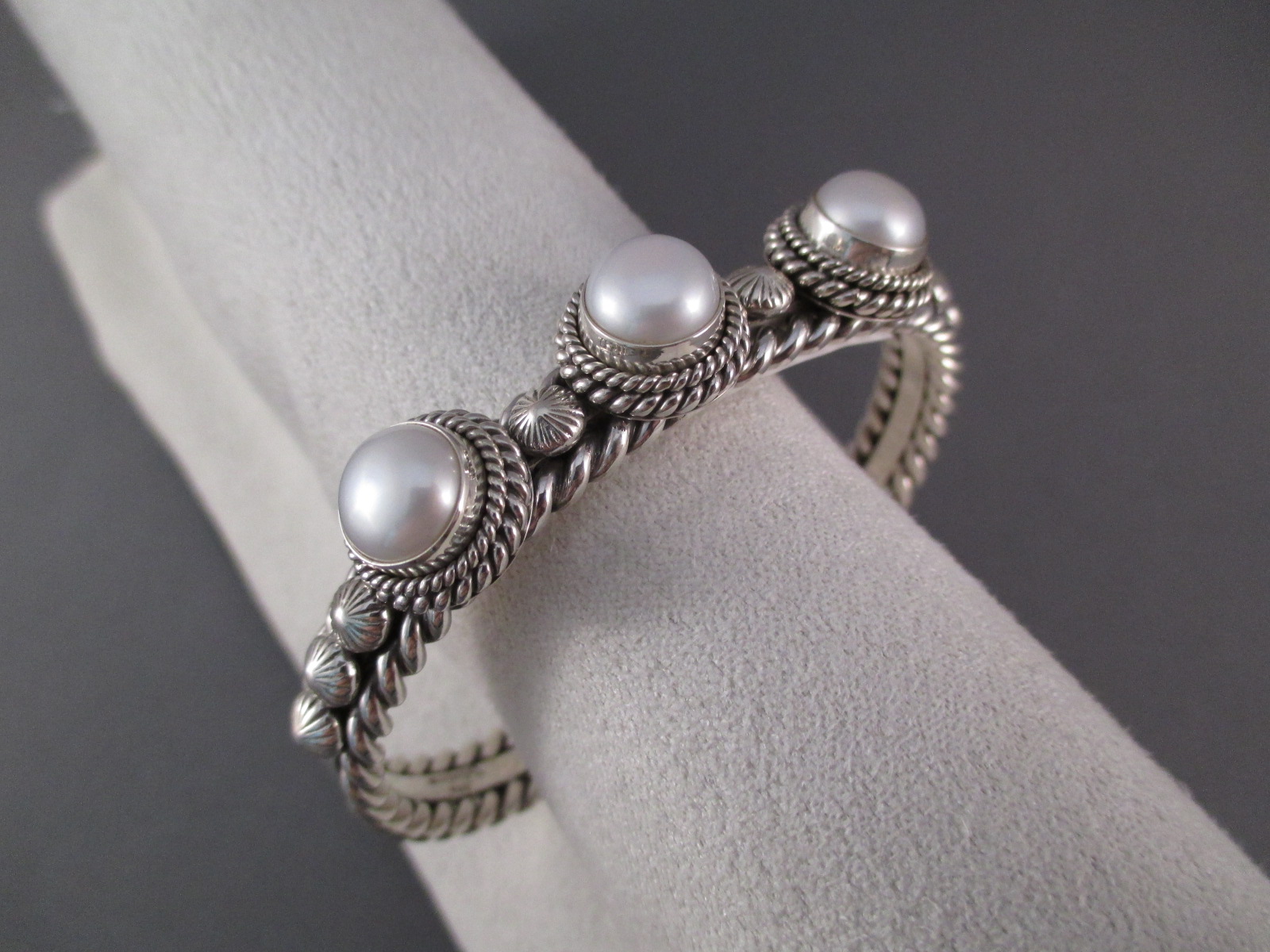 Sterling Silver Cuff Bracelet with Pearls by Native American (Navajo) Jewelry Artist, Artie Yellowhorse $350-