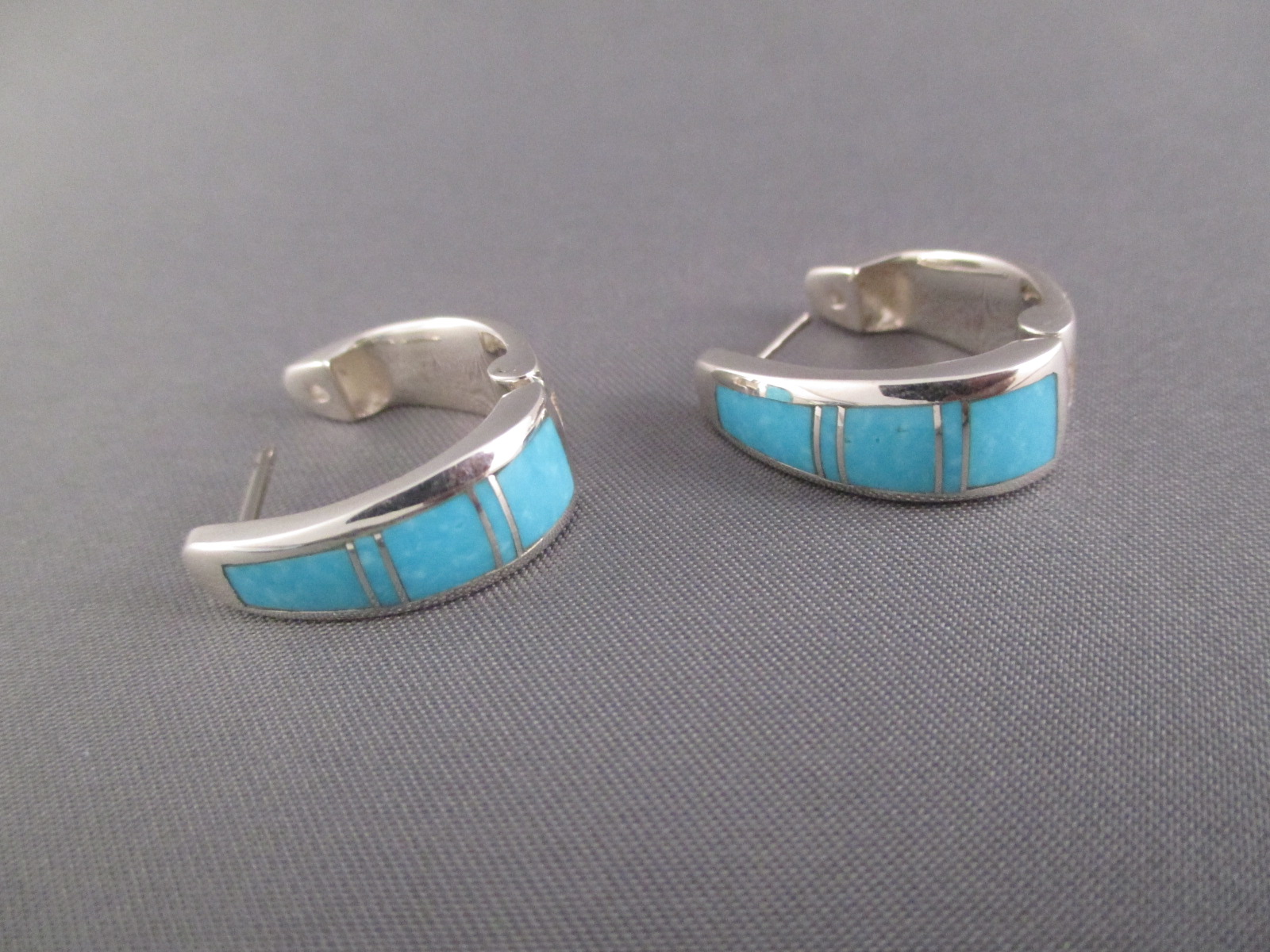 Turquoise Inlay Earrings (Huggies) - Native American Earrings
