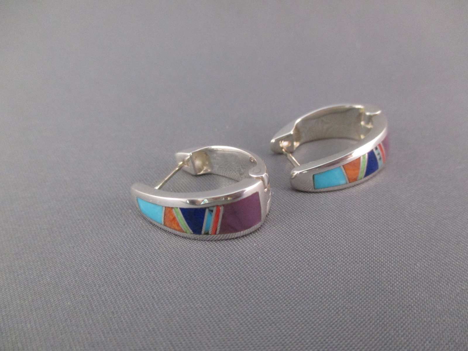 Inlaid Multi-Color Earrings (Huggies) - Native American Earrings