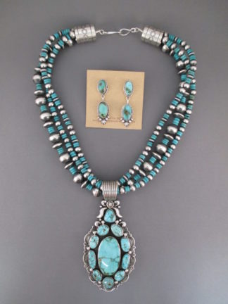 Pilot Mountain Turquoise Necklace & Earrings Set by Native American (Navajo) jewelry artist, Albert Jake $2,595-