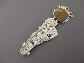 Sterling Silver and Peanut Jasper Pin with 14kt Gold Accents by Zuni Jewelry artist, Myron Panteah $725-