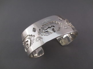 Sterling Silver Overlay 'Bear' Cuff Bracelet by Native American (Wichita) jewelry artist, Fortune Huntinghorse $440-