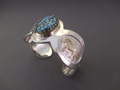 ‘Horse’ Bracelet with 14kt Gold & Apache Blue Turquoise by Fortune Huntinghorse