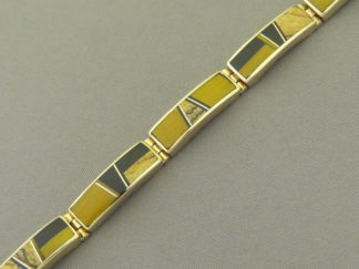 Native American Jewelry - 14kt GOLD & Multi-Stone Inlay Link Bracelet by Navajo jeweler, Tim Charlie FOR SALE $3,950-