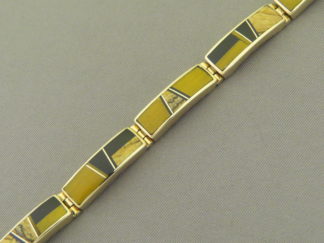 Gold Multi-Stone Inlay Link Bracelet (Wider)