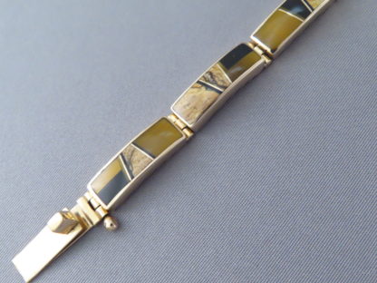 Gold Multi-Stone Inlay Link Bracelet (Wider)