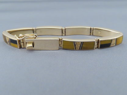 Gold Multi-Stone Inlay Link Bracelet (Wider)