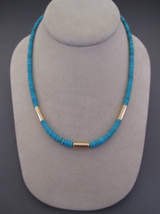 Sleeping Beauty Turquoise & 14kt Gold Necklace by Native American jewelry artists, Lisa Chavez & Curtis Pete $2,975-