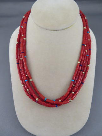 Coral & 14kt Gold Necklace by Desiree Yellowhorse