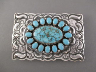 Kingman Turquoise Belt Buckle by Native American Navajo Indian jewelry artist, Darryl Becenti $885-