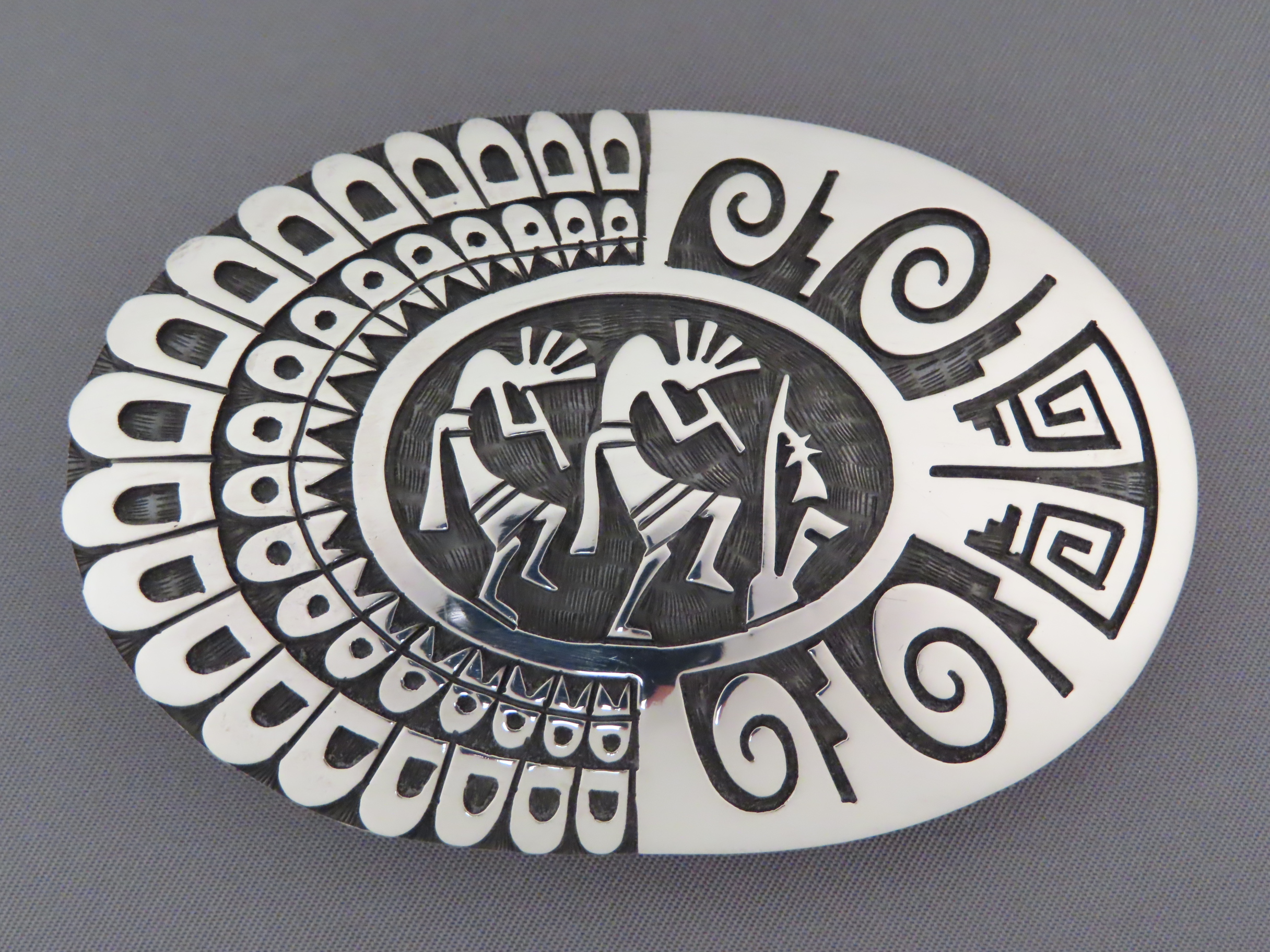 Kokopelli Belt Buckle by Native American Hopi Indian jewelry artist, Gene Pooyouma $525- FOR SALE