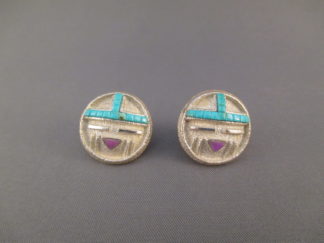 Tufa-Cast Earrings with Turquoise & Sugilite Inlay by Native American (Navajo) jewelry artist, Charles Supplee $995-