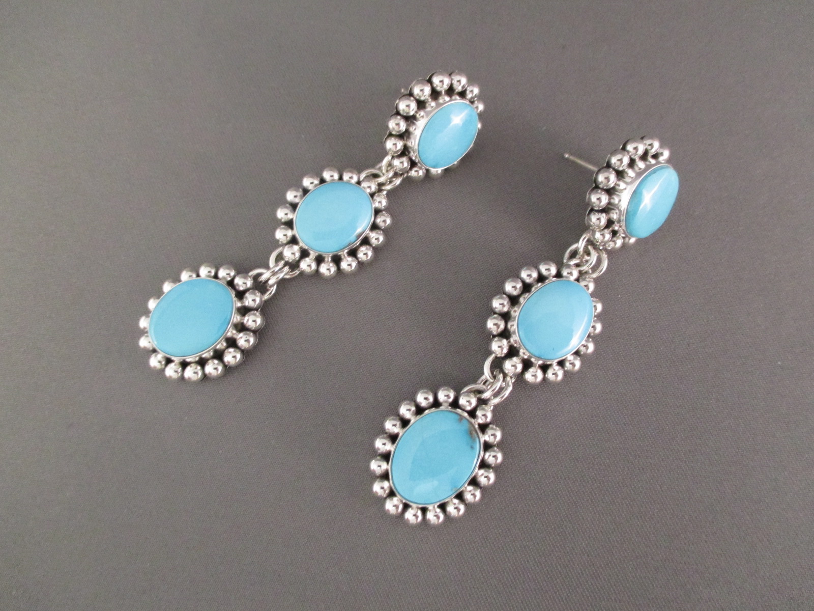 ‘Three-Tier’ Sleeping Beauty Turquoise Earrings by Artie Yellowhorse