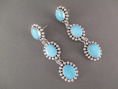 ‘Three-Tier’ Sleeping Beauty Turquoise Earrings by Artie Yellowhorse