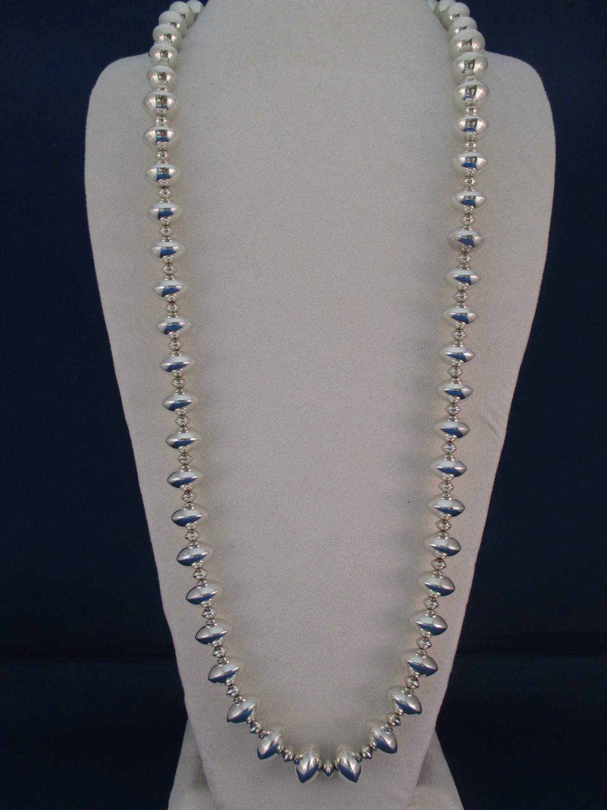 Marie Yazzie Long (35") Sterling Silver Bead Necklace Jewelry