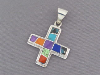 Native American Jewelry - Multi-Color Inlay Cross Pendant by Native American jeweler, Charles Willie $245- FOR SALE