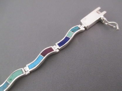 Inlaid Multi-Stone Link Bracelet (Wavy)