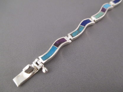 Inlaid Multi-Stone Link Bracelet (Wavy)