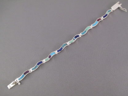 Inlaid Multi-Stone Link Bracelet (Wavy)