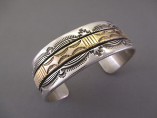 Sterling Silver & 14kt Gold Cuff Bracelet by Navajo Indian jewelry artist, Bruce Morgan $450-