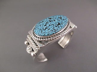 Kingman Turquoise Cuff Bracelet by Native American (Navajo) jewelry artist, Albert Lee $995-
