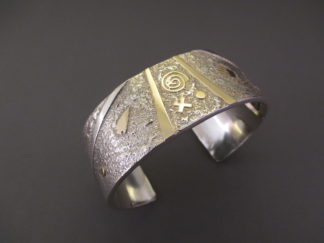 Larger Silver & Gold 'Storyteller' Cuff Bracelet by Native American (Navajo) jewelry artist, Cody Hunter $990-
