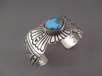 Turquoise Jewelry - Sterling Silver & Ithaca Peak Turquoise Cuff Bracelet by Navajo jewelry artist, Jay Livingston $550-