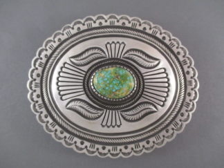 Turquoise Buckle - Carico Lake Turquoise Belt Buckle by Native American jeweler, Calvin Martinez FOR SALE $1,200-