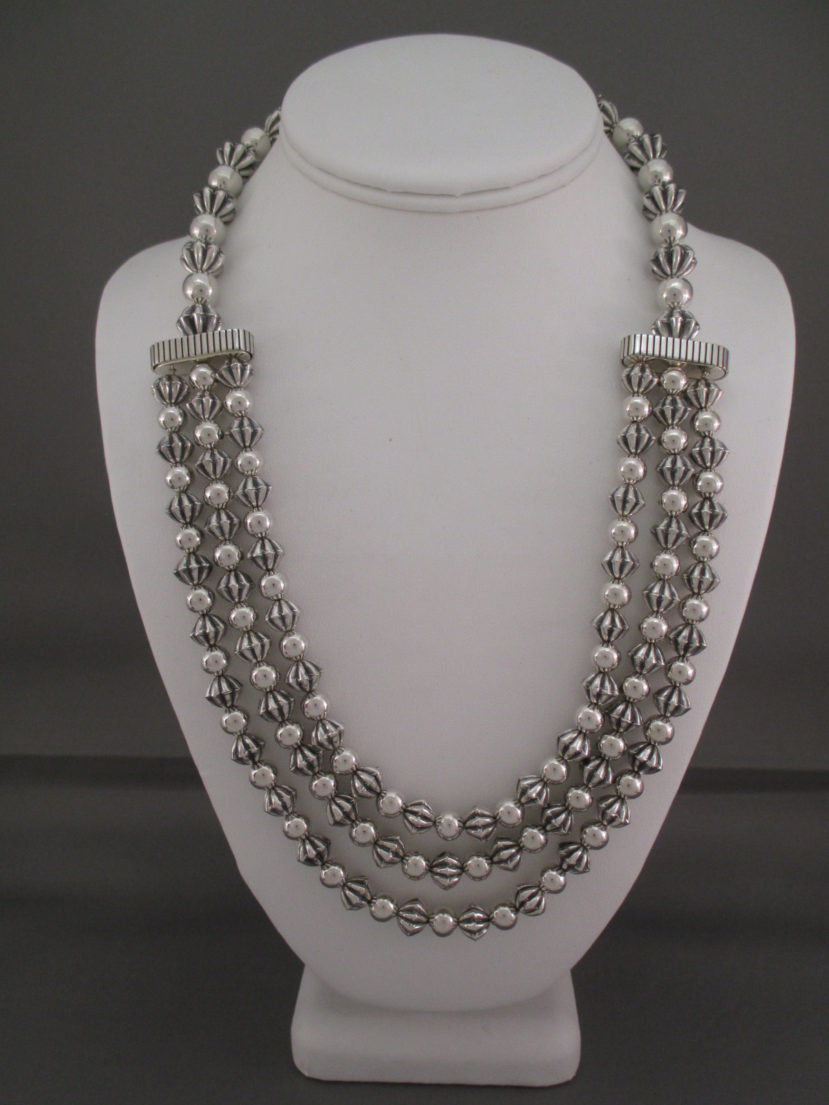 3-Strand Sterling Silver Bead Necklace by Native American jewelry artist, Trent Lee-Anderson $1,995-