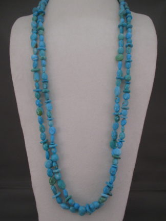 Turquoise Jewelry - Long 2-Strand Multi-Shaped Sleeping Beauty Turquoise Necklace by Lisa Chavez & Curtis Pete FOR SALE $1,850-