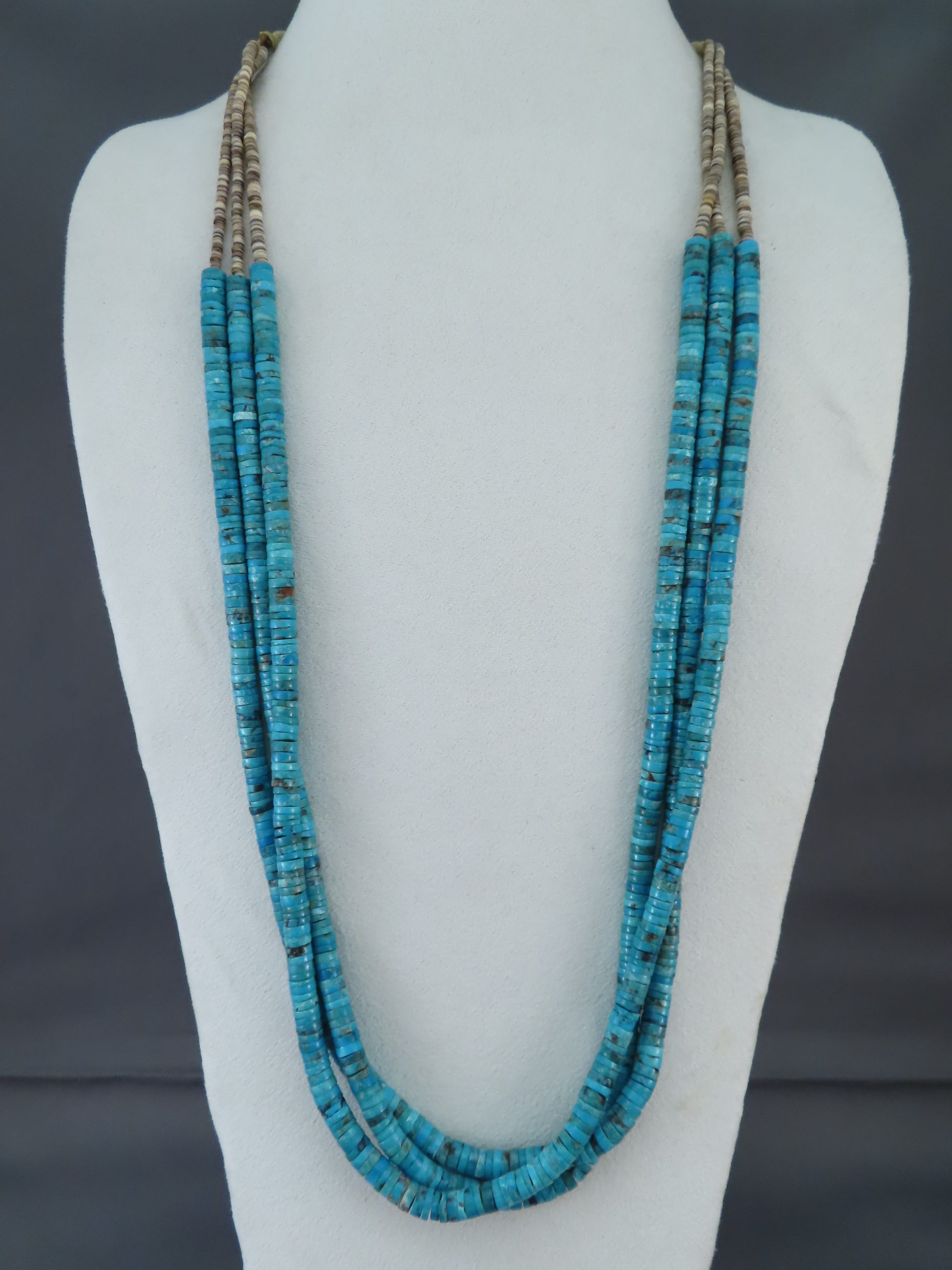 Three Strand Sleeping Beauty Turquoise Necklace by Santo Domingo Pueblo Indian jewelry artist, Lita Atencio FOR SALE $995-