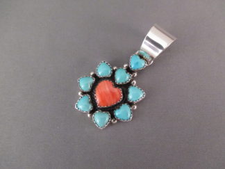 Native American Jewelry - Heart-Shaped Turquoise & Spiny Oster Shell Pendant $175-