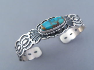 Turquoise Jewelry - Smaller Pilot Mountain Turquoise Cuff Bracelet by Navajo jeweler, Darrel Cadman FOR SALE $350-