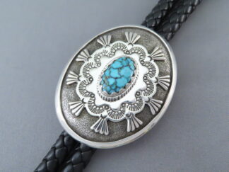 Shop Turquoise Bolo - Sterling Bolo Tie with Kingman Turquoise by Native American jeweler, Jay Livingston FOR SALE $1,295-