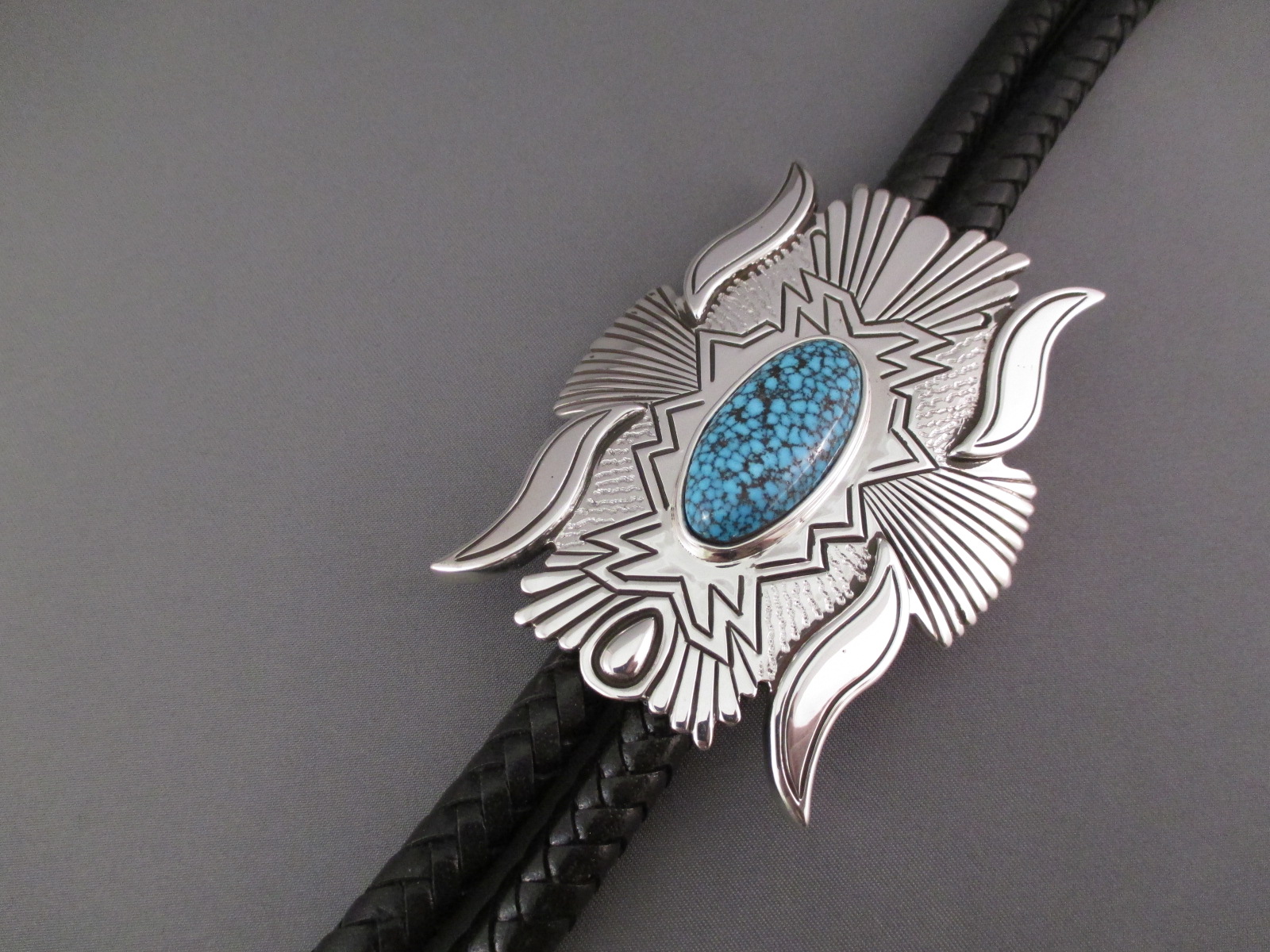 Sterling Silver & Kingman Turquoise Bolo Tie by Native American jewelry artist, Jay Livingston $1,950-