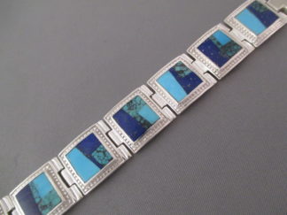 LARGE Turquoise & Lapis Inlay Link Bracelet by Native American jewelry artist, Tim Charlie $915-