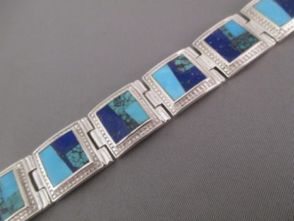 Turquoise & Lapis Inlay Link Bracelet (Wide)
