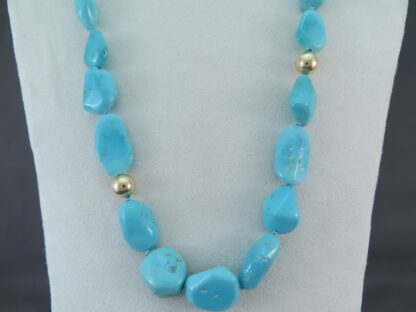 Long Sleeping Beauty Turquoise Necklace with 14kt Gold