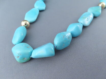 Long Sleeping Beauty Turquoise Necklace with 14kt Gold