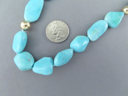 Long Sleeping Beauty Turquoise Necklace with 14kt Gold