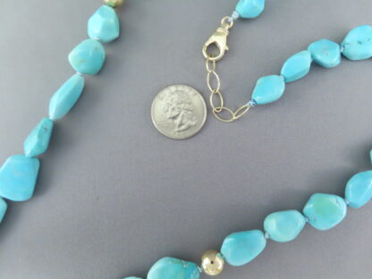 Long Sleeping Beauty Turquoise Necklace with 14kt Gold