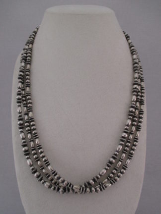 Multi-Shaped Sterling Silver Bead Necklace (3-Strands)